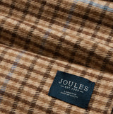 Joules LANGTREE Womens Scarf Tan Brown detail view showing fabric pattern and brand label.