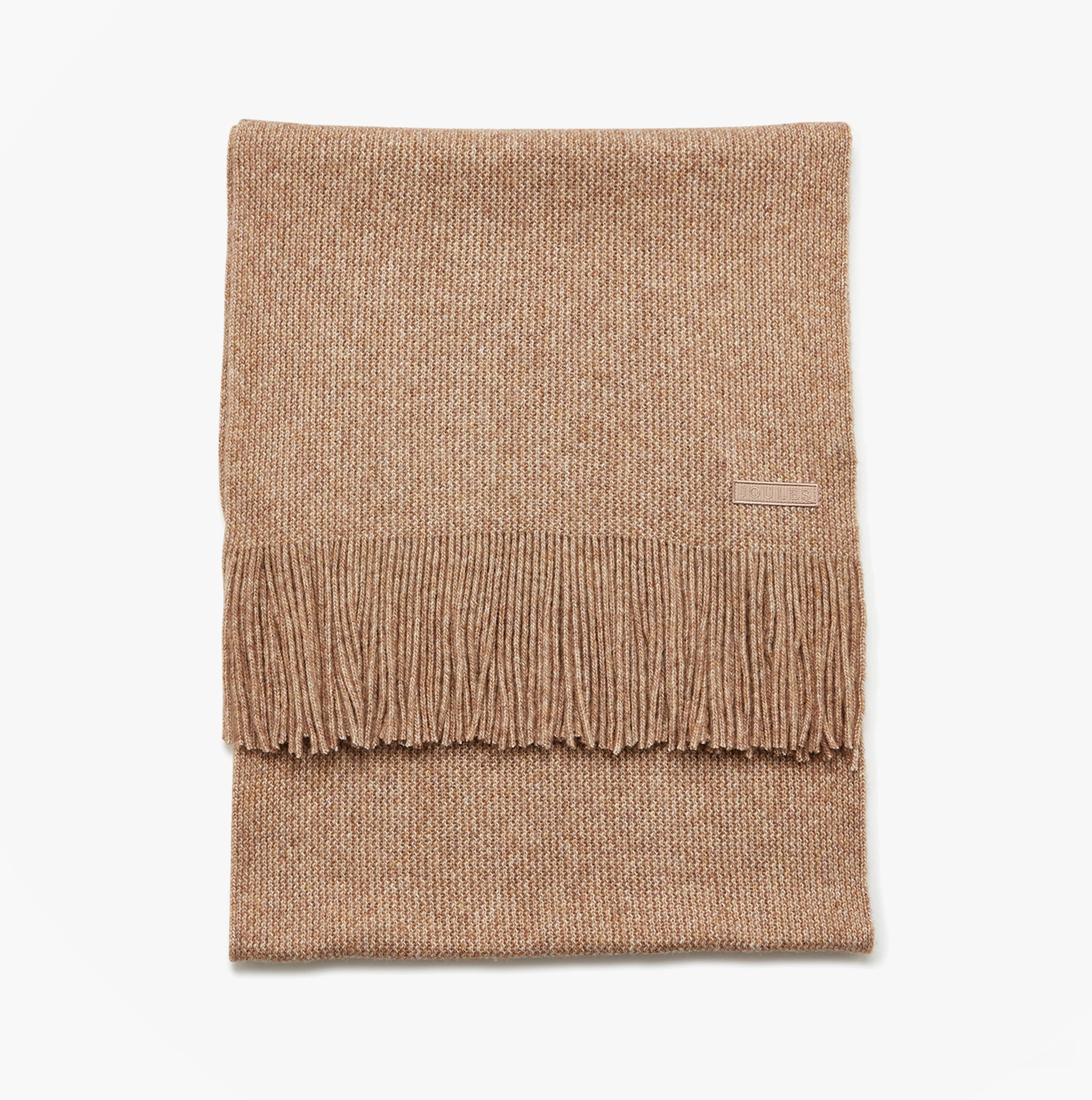 Joules ROSA Womens Winter Oatmeal front view showcasing soft fabric with fringe detailing.