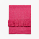 Joules ROSA Womens Winter Pink front view, vibrant pink scarf with fringe, made from recycled materials.