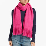 Joules ROSA Womens Winter Pink front view of a pink scarf with fringes, showcasing its texture and color.