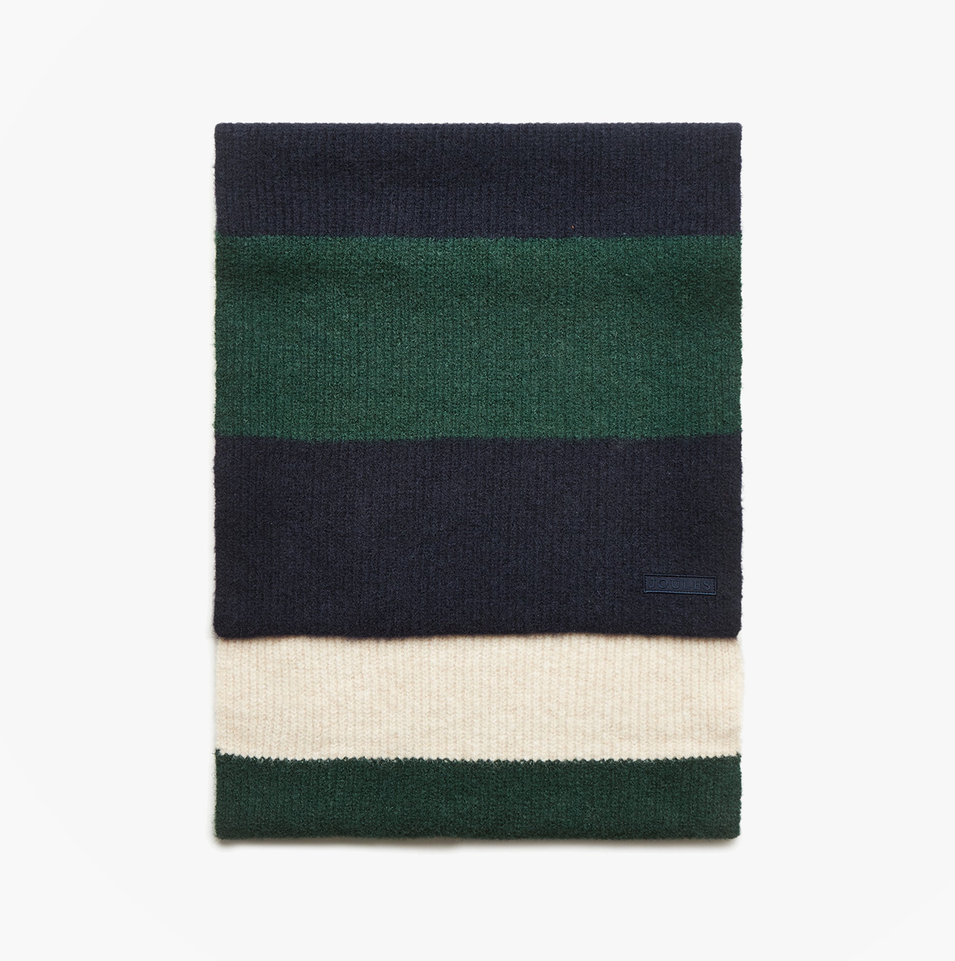 Joules POPLEY STRIPE Womens Winter Green/Blue front view, striped pattern in green, blue, and cream, soft knit material