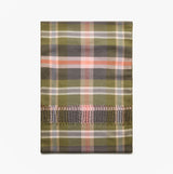 Joules LANGTREE Womens Winter Green/Pink front view of a stylish plaid scarf with fringe detailing.
