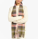 Joules LANGTREE Womens Winter Green/Pink front view, model wearing scarf with patterned design.