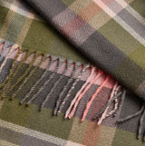Joules LANGTREE Womens Winter Green/Pink detail view showcasing the soft fabric and plaid pattern with fringe.