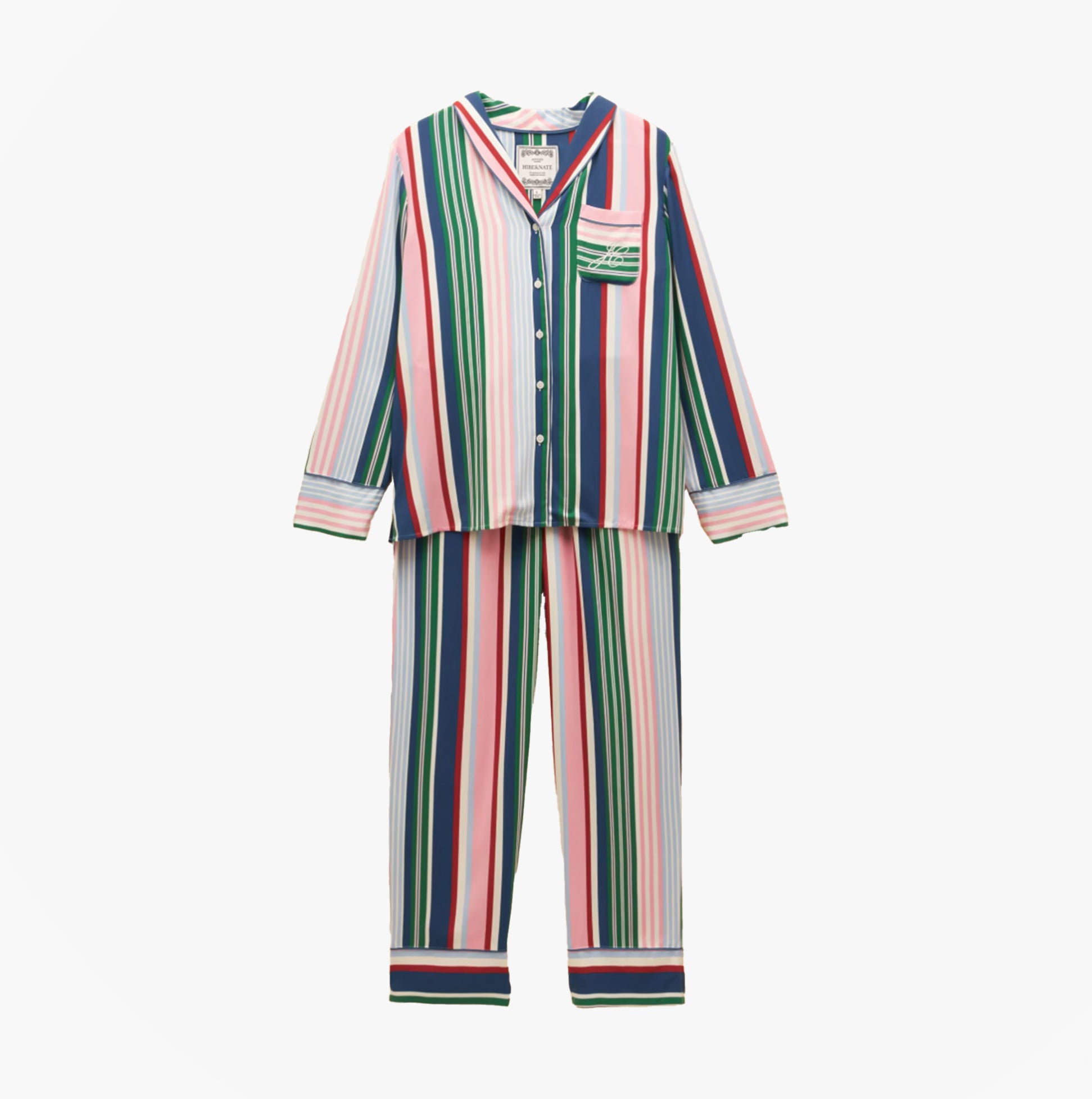 Joules ALMA Womens Pyjama Set Multi front view featuring vibrant striped patterns in various colors.