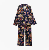 Joules ALMA Womens Pyjama Set Navy Floral front view showcasing floral design and long sleeves.