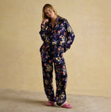 Joules ALMA Womens Pyjama Set Navy Floral front view showcasing floral design and relaxed fit.