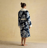 Joules MATILDA Womens Robe Navy back view, featuring floral design, soft fabric, relaxed fit.