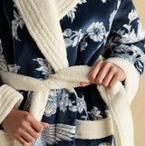 Joules MATILDA Womens Robe Navy detail view of waist tie and fabric pattern