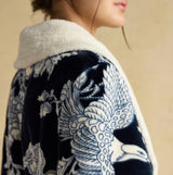 Joules MATILDA Womens Robe Navy detail view showing soft fabric and collar design
