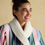 Joules MATILDA Womens Robe Multi detail view showcasing the soft collar and vibrant striped design.