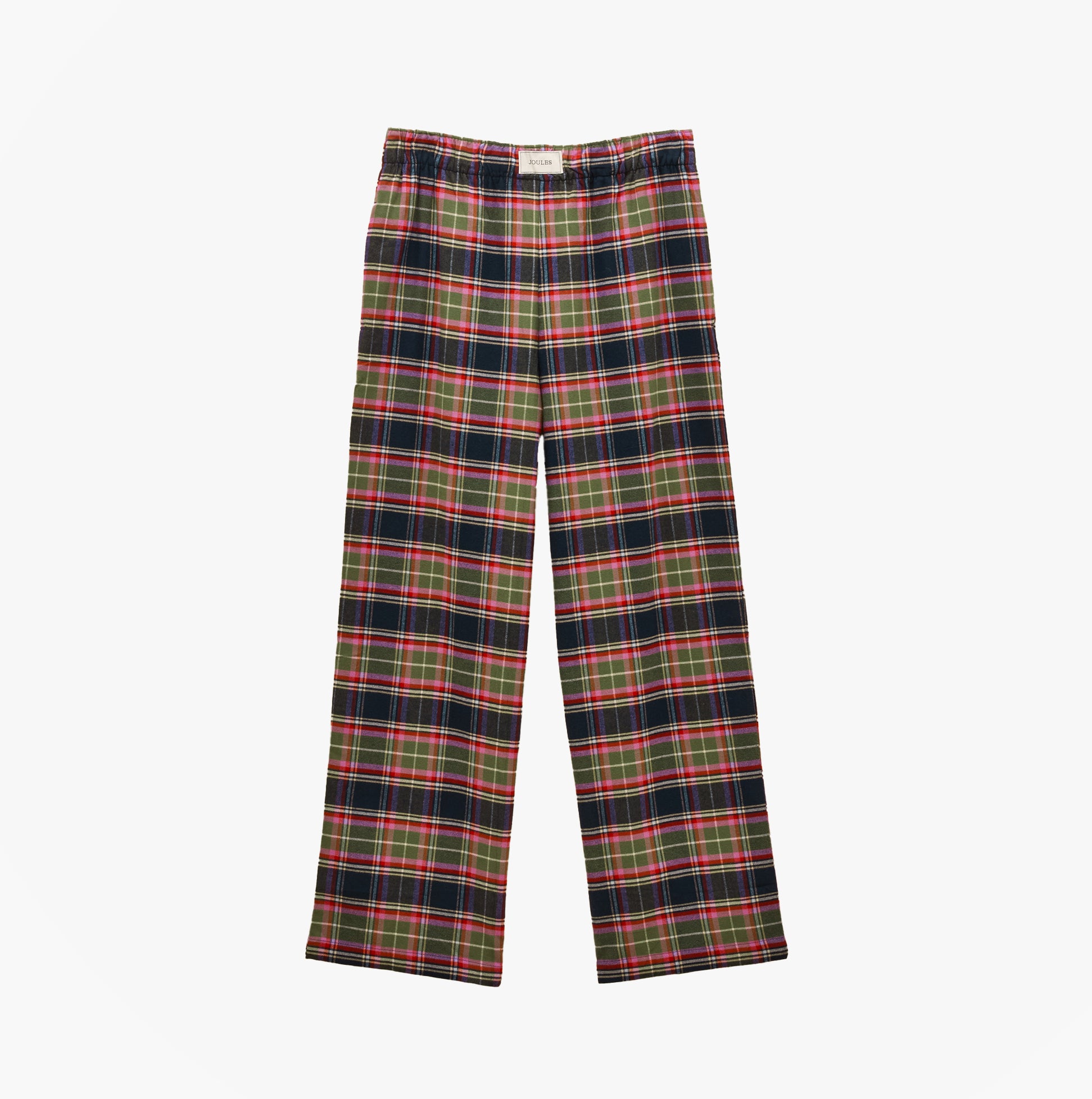 Joules STELLA Womens Pyjama Bottoms Navy/Khaki front view, relaxed fit cotton sleepwear, plaid design.