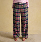 Joules STELLA Womens Pyjama Bottoms Navy/Khaki front view with relaxed fit and check pattern, 100% cotton