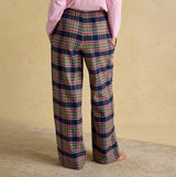 Joules STELLA Womens Pyjama Bottoms Navy/Khaki back view detailing relaxed fit and plaid pattern.