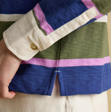 Joules LARA SLUB Womens Rugby Shirt Green detail view showing functional button cuffs and stripe pattern.