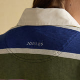 Joules LARA SLUB Womens Rugby Shirt Green back view showing collar and logo detail.