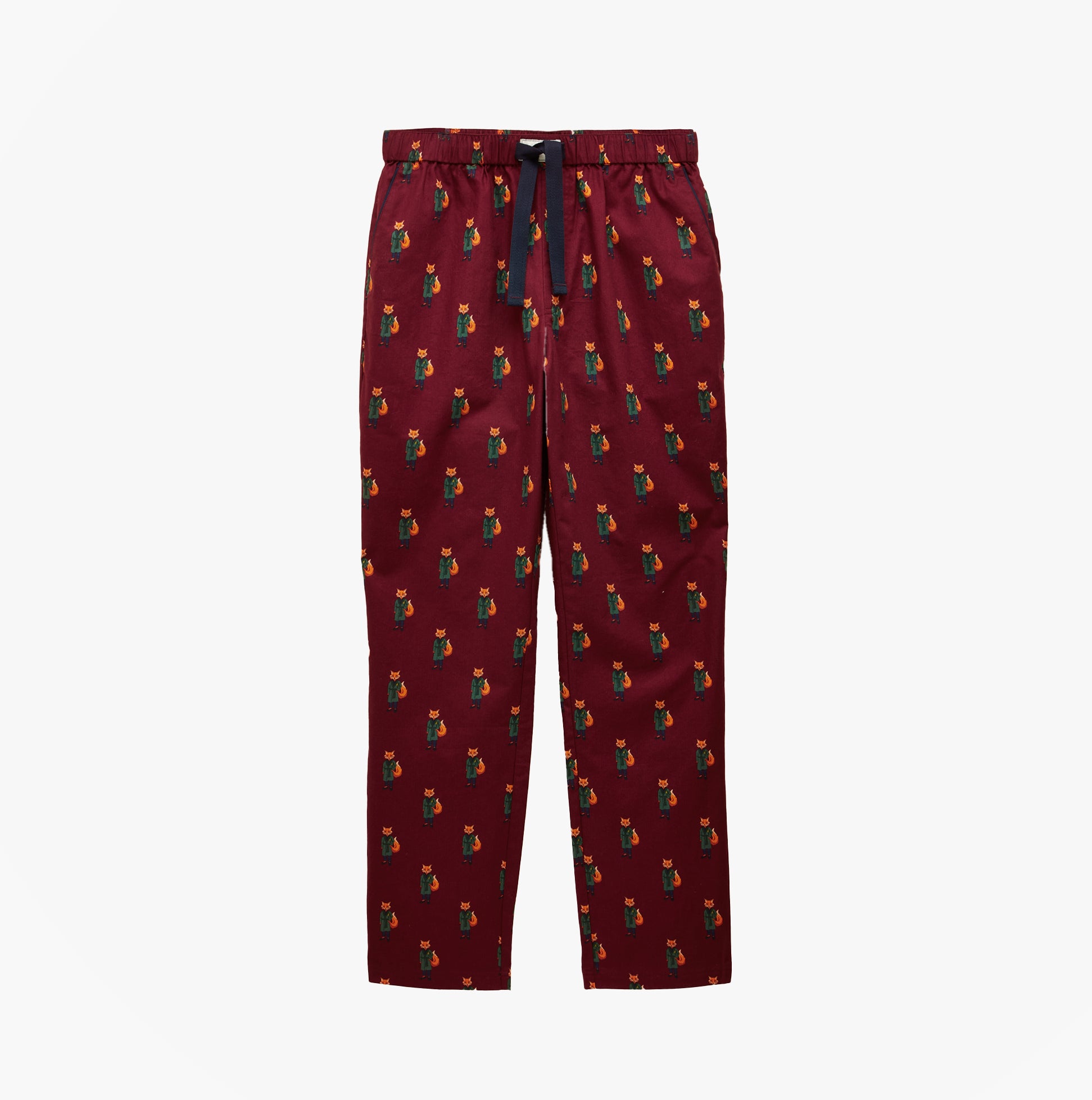 Joules DOZER Mens Pyjama Trousers Burgundy Red front view with printed design and adjustable waistband.