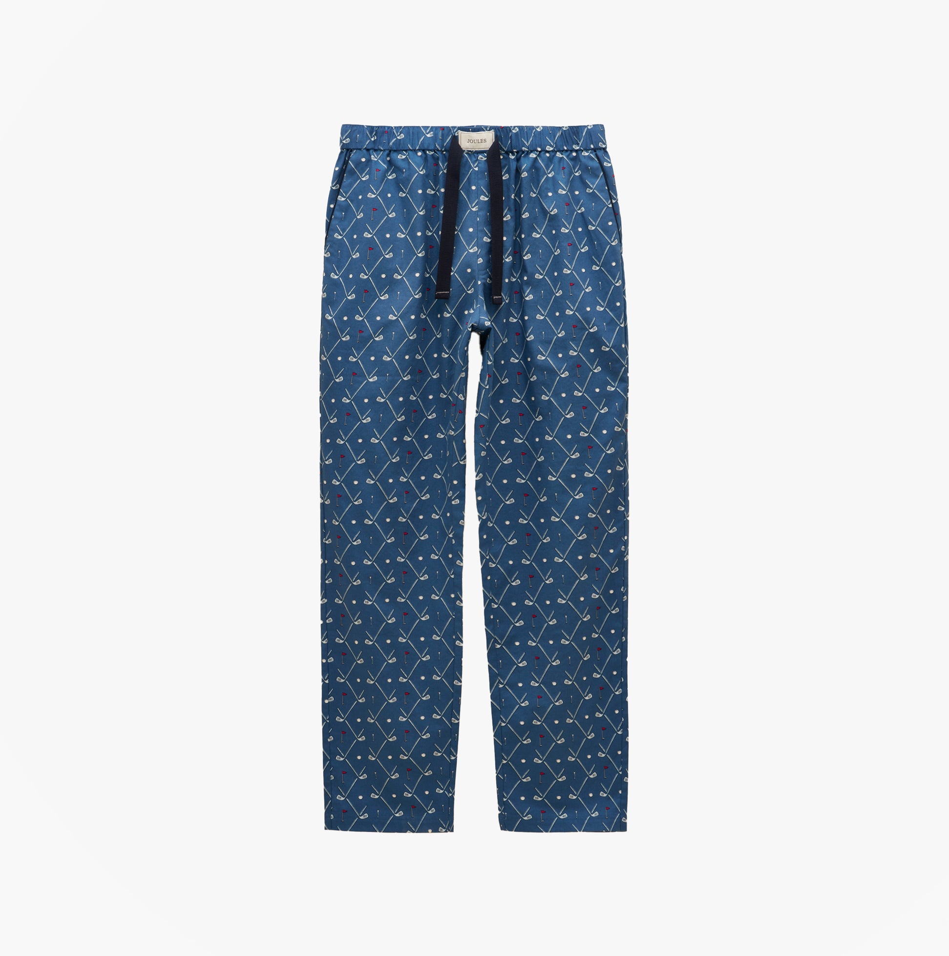 Joules DOZER Mens Pyjama Bottoms Blue front view showcasing relaxed fit and cotton material.