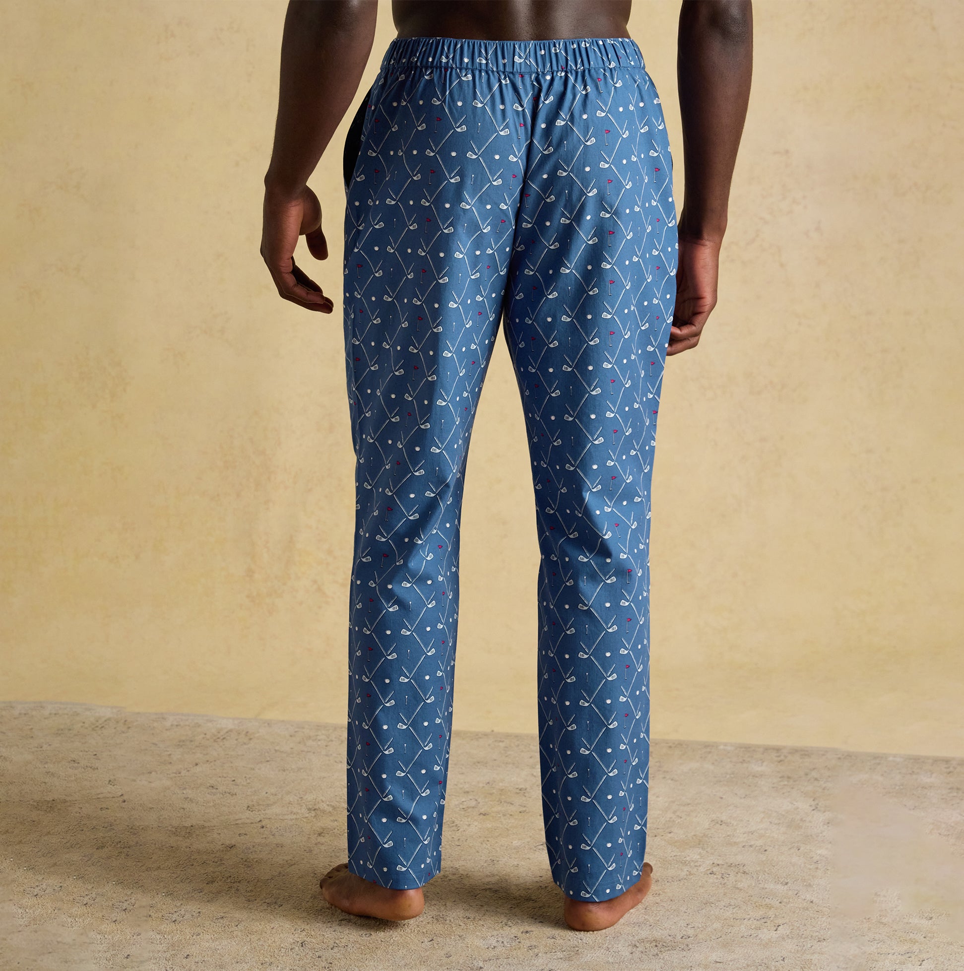 Joules DOZER Mens Pyjama Bottoms Blue back view showcasing 100% cotton material and relaxed fit.