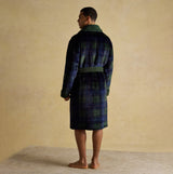 Joules MONTAGUE Mens Robe Green/Navy back view showcasing relaxed fit and long sleeves.