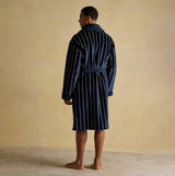 Joules MONTAGUE Mens Robe Navy back view showcasing long sleeve and relaxed fit with striped design.
