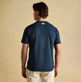 Joules RUGBY CLUB TEE Mens T-Shirt Navy back view of model wearing the shirt, showcasing breathable cotton design.