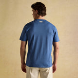 Joules RUGBY CLUB TEE Mens T-Shirt Blue back view showcasing short sleeves and breathable cotton fabric.