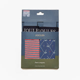Joules CROWN Mens Boxer Shorts Red/Blue product packaging front view showcasing striped and patterned boxers.