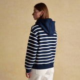 Joules MILBOURNE Womens Hoodie Navy/White Stripe back view showcasing striped design and hood.