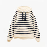 Joules MILBOURNE Womens Hoodie Cream/Navy Stripe front view featuring long sleeves and relaxed fit.