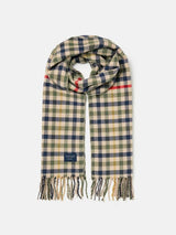Joules LANGTREE Womens Scarf Henson Check front view featuring woven fabric with tasselled ends.