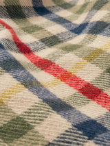 Detail view of Joules LANGTREE Womens Scarf Henson Check featuring a heritage check pattern with red, green, and blue colors.