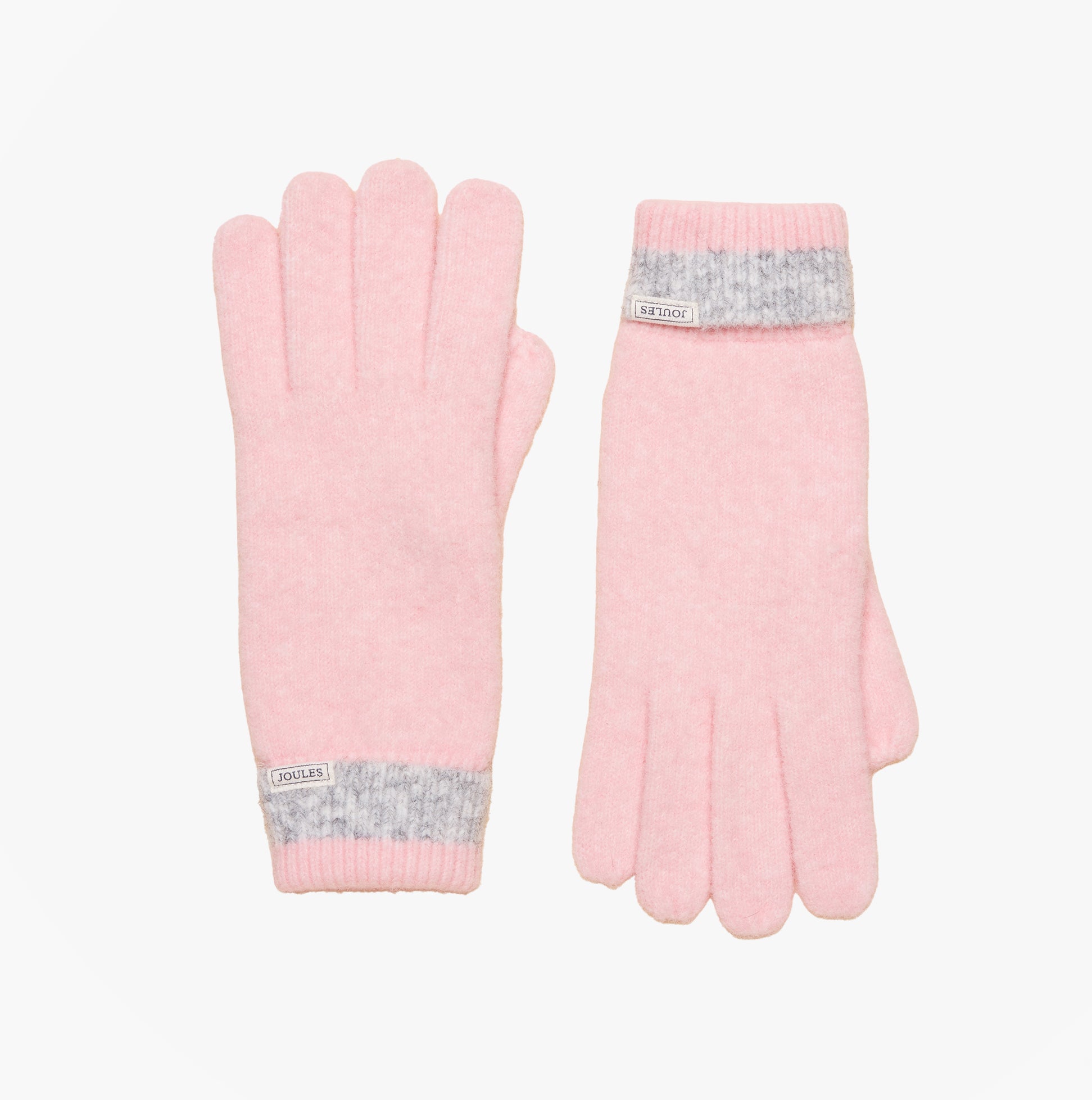 Joules POPLEY STRIPE Womens Gloves Pink/Grey front view showing soft material and contrasting cuff.