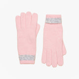 Joules POPLEY STRIPE Womens Gloves Pink/Grey front view showing soft material and contrasting cuff.