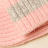 Joules POPLEY STRIPE Womens Beanie Pink/Grey close-up detail view showcasing fabric texture and color.