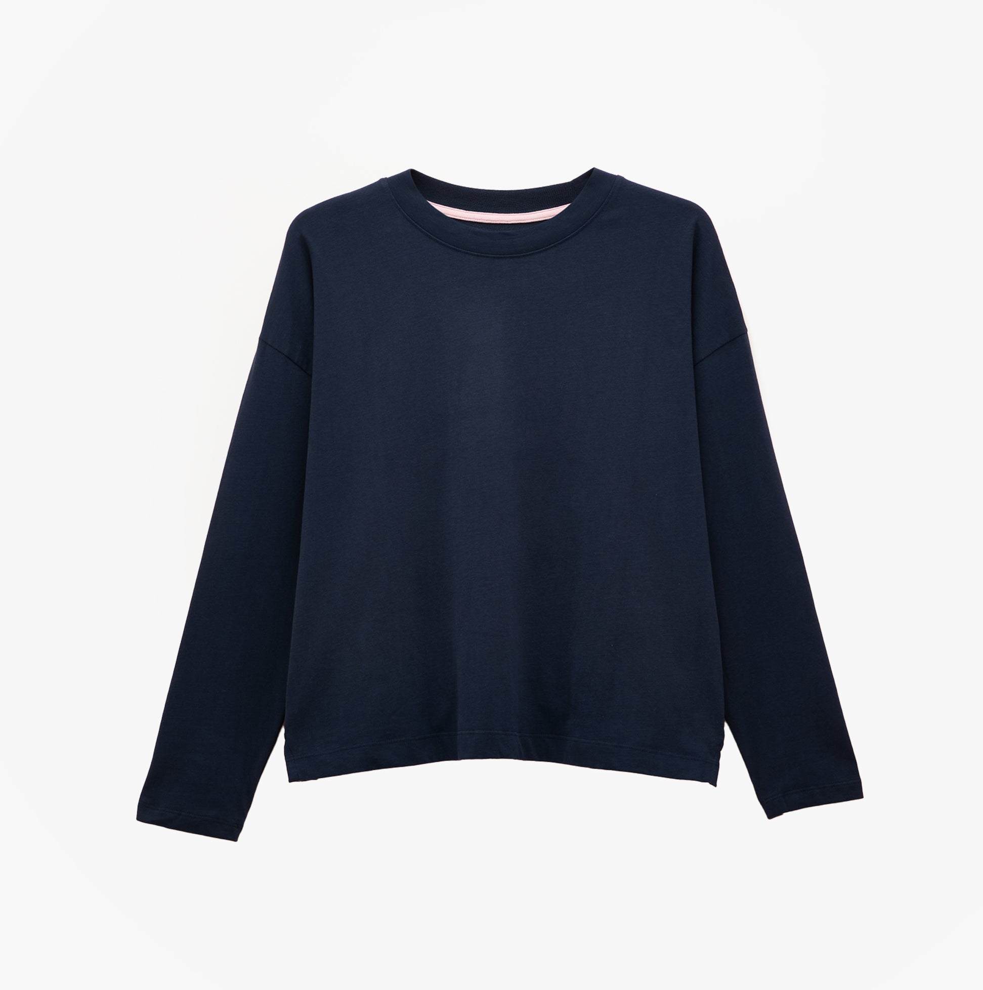 Joules JERSEY Pyjama Top Womens Sweatshirts Navy front view, long sleeve, 100% cotton, regular fit.