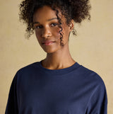 Joules JERSEY Pyjama Top Womens Sweatshirts Navy close-up of model wearing sweatshirt.