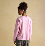 Joules JERSEY Pyjama Top Womens Sweatshirts Pink back view, showcasing soft cotton fabric and relaxed fit.