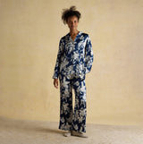 Joules BONNIE Womens Pyjama Set Navy Floral front view, featuring elegant floral design and relaxed fit.