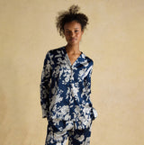 Joules BONNIE Womens Pyjama Set Navy Floral front view featuring floral design and long sleeves.