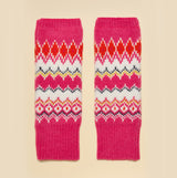 Joules KARA Fingerless Fairisle Glove Pink front view showcasing vibrant patterns and colors.