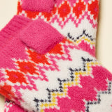 Joules KARA Fingerless Fairisle Glove Pink close-up view showcasing vibrant patterns and textures.
