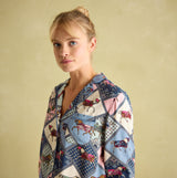 Joules ALMA Womens Pyjama Set Horse Multi front view featuring horse print and long sleeves.