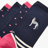 Joules EVERYDAY 2-Pack Womens Socks Navy Dog front view showing dog design and pattern.