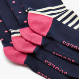 Joules EVERYDAY 2-Pack Womens Socks Navy Dog detail view of colorful sock patterns and designs with pink accents