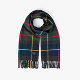Joules LANGTREE Womens Scarf Navy Check front view showcasing the classic check design with fringes.