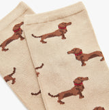 Joules EVERYDAY 2-Pack Womens Socks Green Dog close-up view featuring playful dog design on fabric.