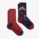 Joules EVERYDAY 2-Pack Womens Socks Navy Horse, front view showing designs and colors.