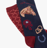 Joules EVERYDAY 2-Pack Womens Socks Navy Horse detail view featuring horse design and colorful patterns.