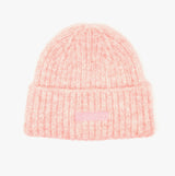 Joules CAVERSHAM Womens Beanie Pink front view showing soft, textured knit and logo patch.